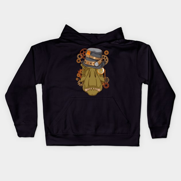 Steampunk T Rex Dinosaur Lover Kids Tyrannosaurus Kids Hoodie by PomegranatePower